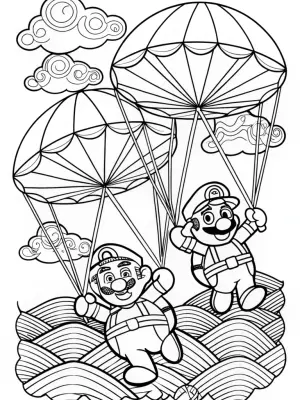 Mario and Luigi sky surfing coloring pages