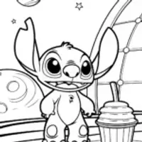 Stitch running a cosmic cafe