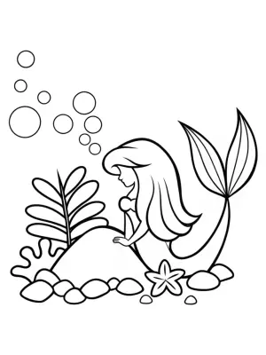 Little Mermaid crafting coral instruments coloring pages
