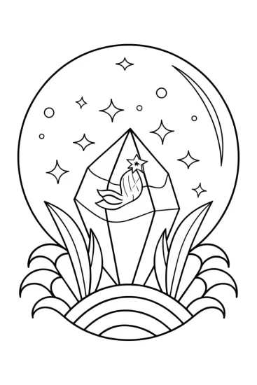 A coloring page of Mermaid cosmic crystal quest