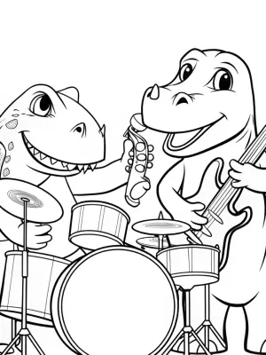 Dinosaurs playing music together coloring pages