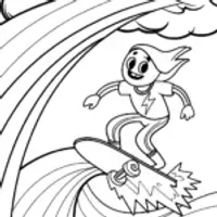 Lightning bolt surfing on a rainbow wave