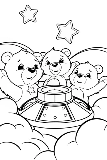A coloring page of Care Bears time capsule adventure