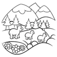 Animals hiking in a colorful landscape