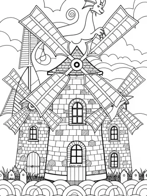Charizard’s windmill adventure coloring pages