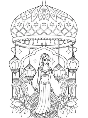 Jasmine and the magical wind chimes coloring pages