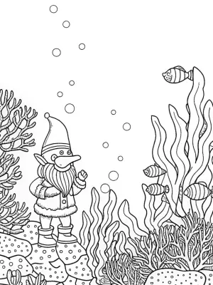 Gnome conducts an underwater concert coloring pages