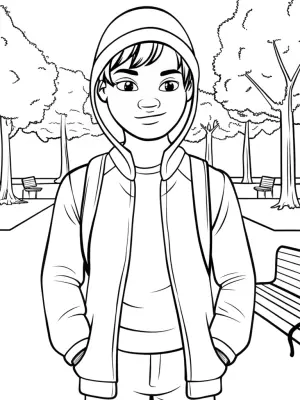 Miles Morales in the park coloring pages