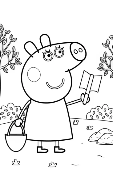 A coloring page of Peppa Pig treasure hunt