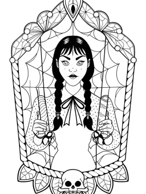 Wednesday Addams shadow puppeteer coloring pages