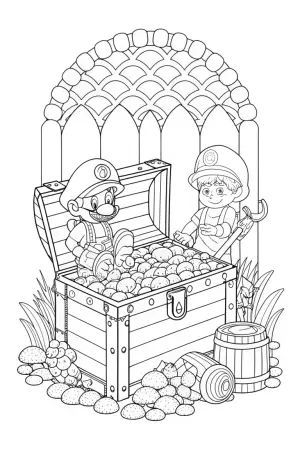 Mario and Luigi crafting treasures coloring pages