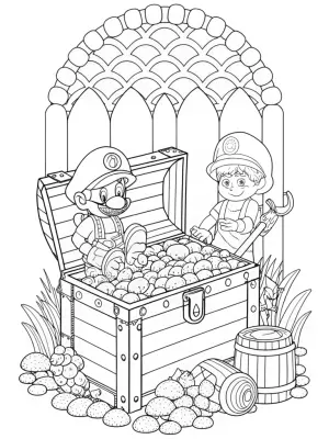 Mario and Luigi crafting treasures coloring pages
