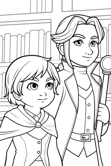 A coloring page of League of Legends library adventure