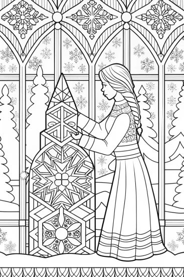 A coloring page of Elsa ice sculpting competition