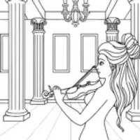 Mermaid musician in an art gallery
