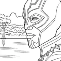 Black Panther gazing at a lake