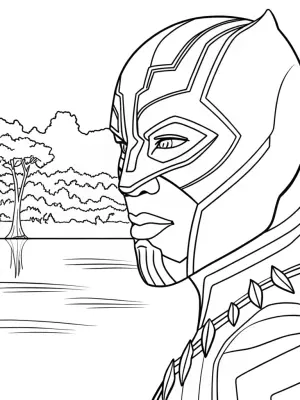 Black Panther gazing at a lake coloring pages
