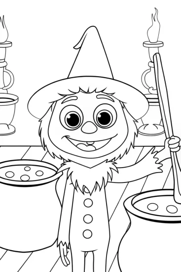A coloring page of Huggy Wuggy potion party