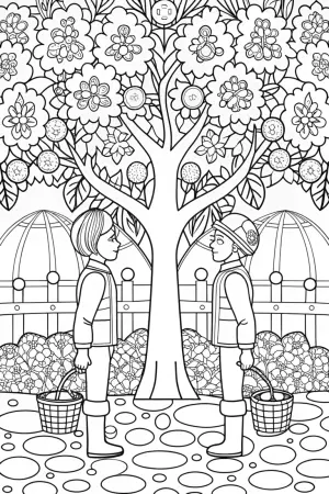 Champions in a magical orchard coloring pages