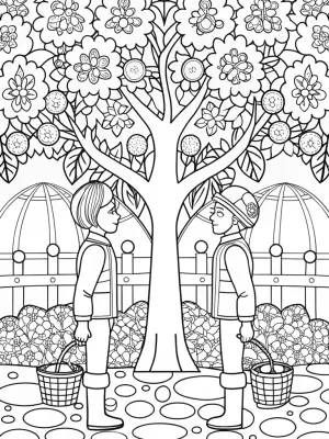Champions in a magical orchard coloring pages