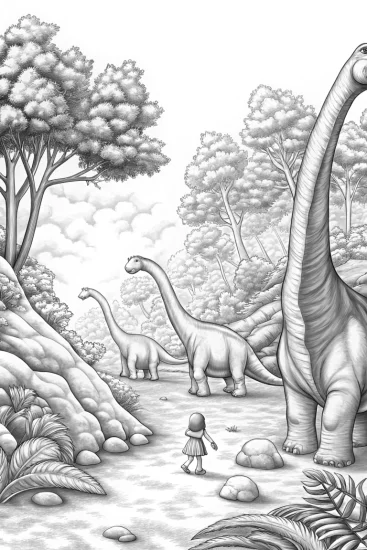 A coloring page of Gabby’s dinosaur adventure
