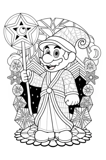 A coloring page of Mario the weather wizard