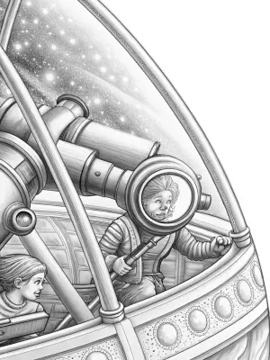 Gnome astronomer on a starship coloring pages
