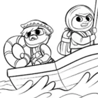 Gingerbread rescue team on a boat