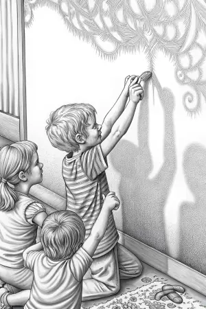 Children making shadow puppets coloring pages