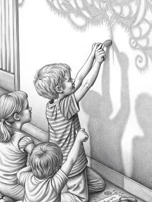 Children making shadow puppets coloring pages