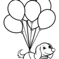 Dog flying with balloons