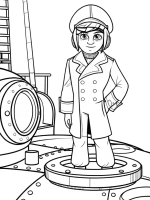 Captain Barnacles on a submarine coloring pages
