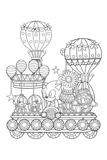 A coloring page of Sonic’s balloon parade