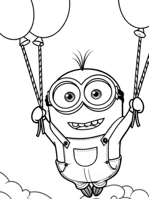 Minion floating on a balloon coloring pages