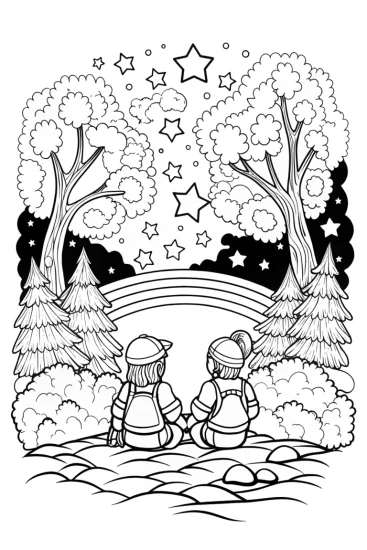 A coloring page of League of Legends champions stargazing