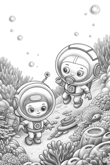 A coloring page of Octonauts underwater sports day