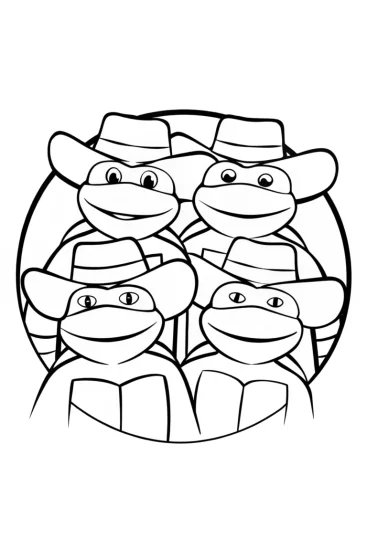 A coloring page of Teenage Mutant Ninja Turtles cowboys