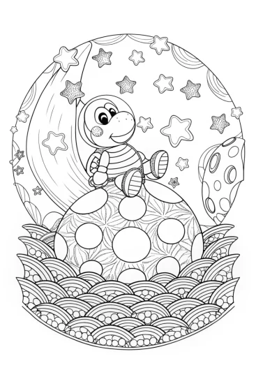 A coloring page of Yoshi baking on the moon