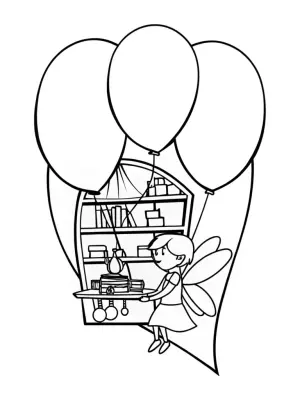 Fairy inventor in the balloon workshop coloring pages