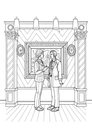 Steve and Alex at the art gallery coloring pages