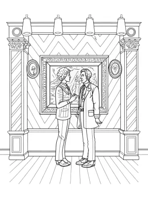 Steve and Alex at the art gallery coloring pages