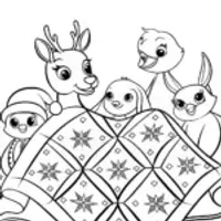 Animals around the Christmas quilt