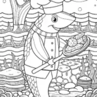 Shark chef cooking in the ocean