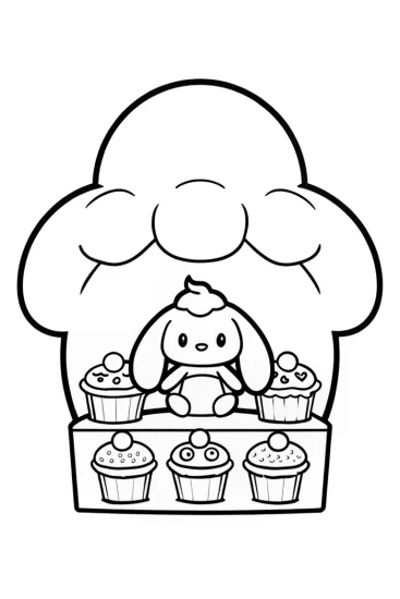 A coloring page of Cinnamoroll in a cloud bakery
