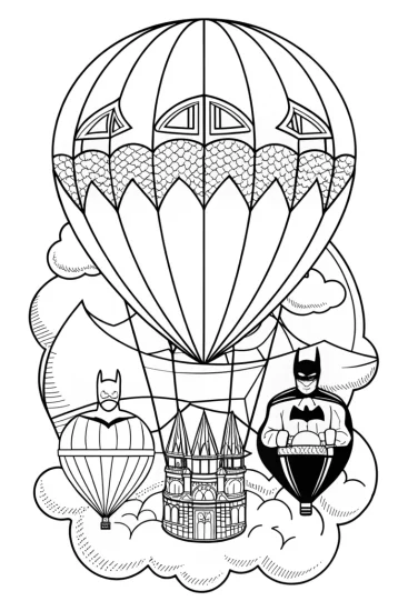 A coloring page of Batman balloon race