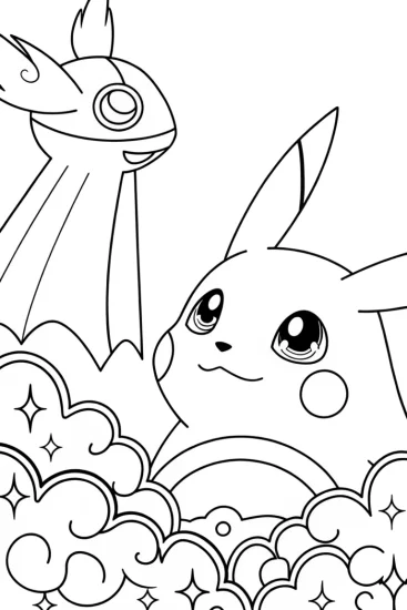 A coloring page of Legendary Pokémon dreamscape