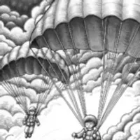 Children skydiving in summer sky