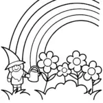 Gnome watering a rainbow garden