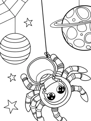 Spider astronaut exploring space coloring pages