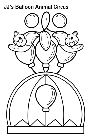 A coloring page of JJ’s balloon animal circus